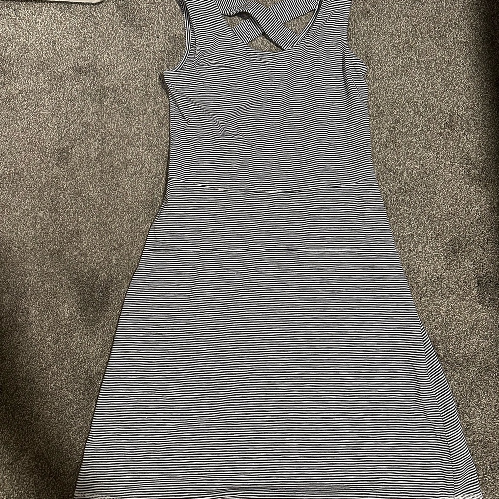 Talbots Hello Saturday Dress Womens P Stripe Cross Back Sleeveless Stretch Midi
